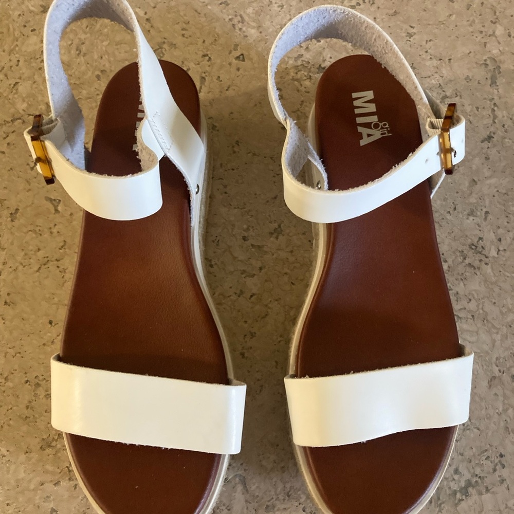 MIA White Leather Strap Sandals